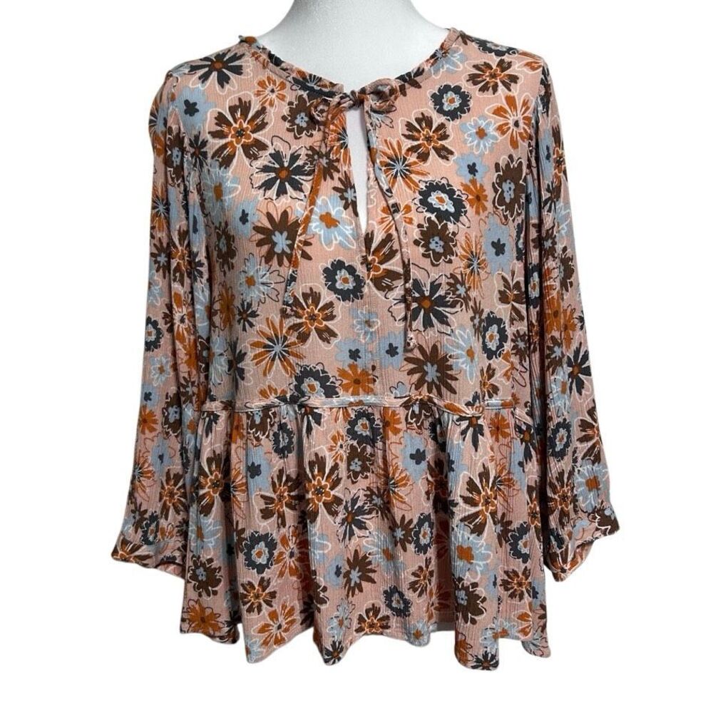 NWOT SO Peplum Crop Babydoll Blouse Top Women's XL Multicolor Floral 3/4 Sleeve